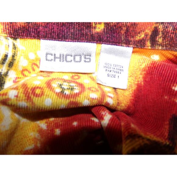 Chico's retro print soft corduroy shirt w pockets size 1 100% cotton So Pretty - Picture 4 of 5